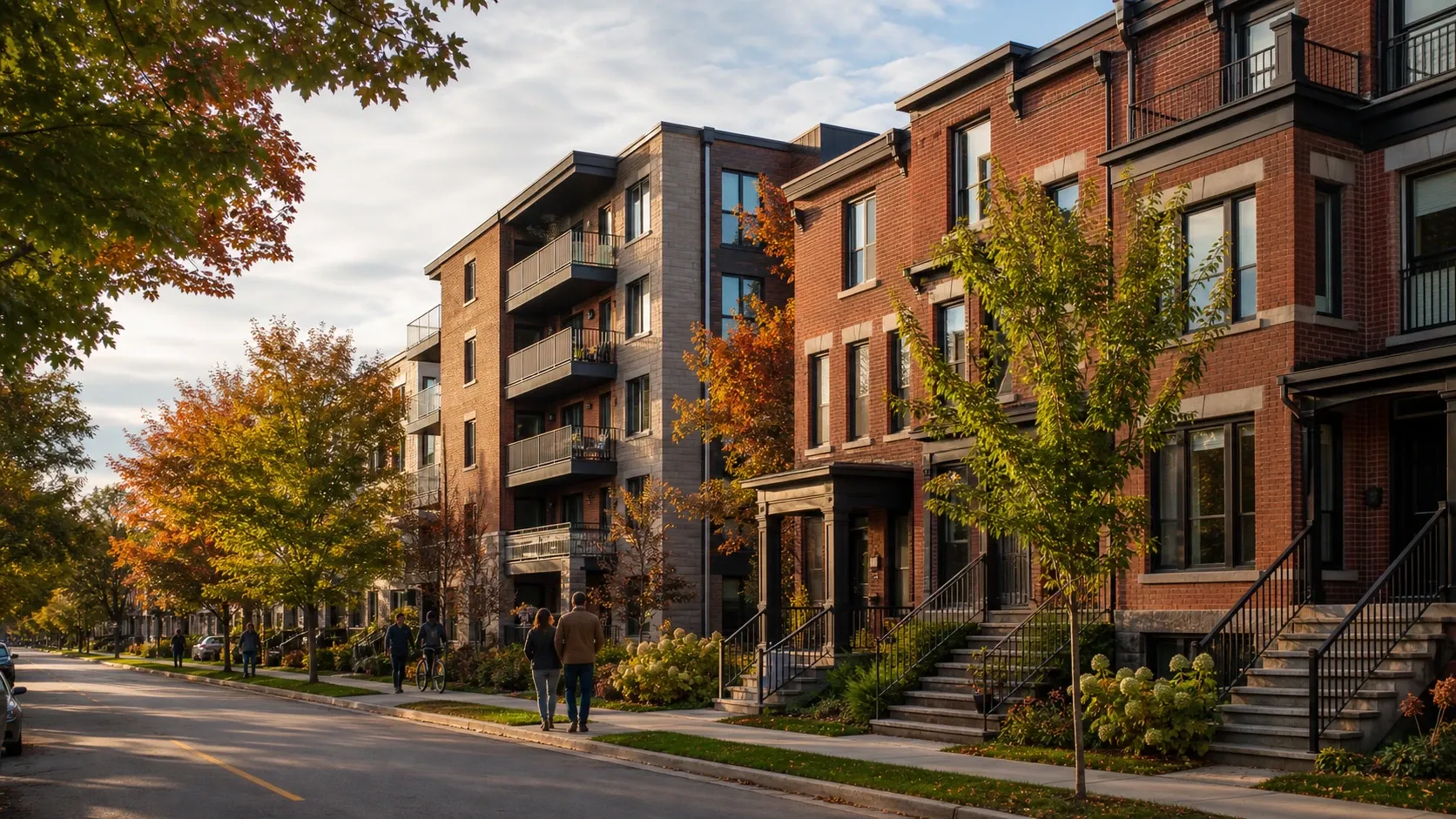 Red-brick townhouses and apartments on an Ottawa residential street