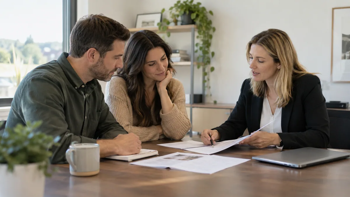 Property owners discussing a service proposal with a property manager