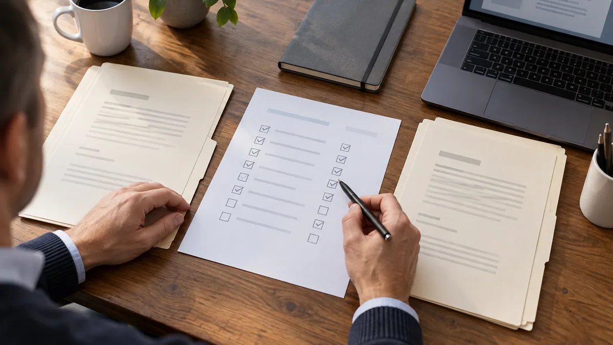 Two leasing proposals and a checklist being compared at a desk
