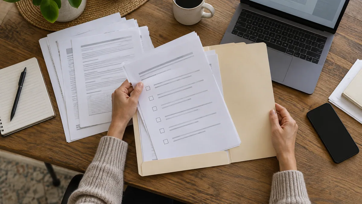 A renter organizing application documents into a folder